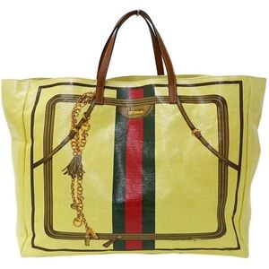 Vintage GUCCI Bag Ladies Tote Bag Shelly Line Coated Canvas Yellow pre- owned